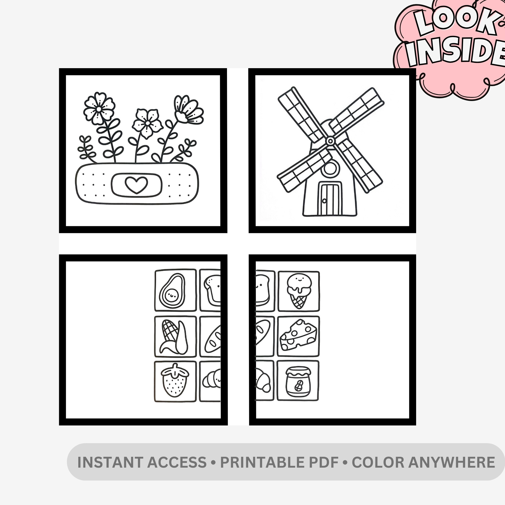 Stress Relief Coloring Book: Bold and Easy Designs for Adults and Kids, Simple Spooky Cute Aesthetic, Instant Digital PDF Download - Image 2