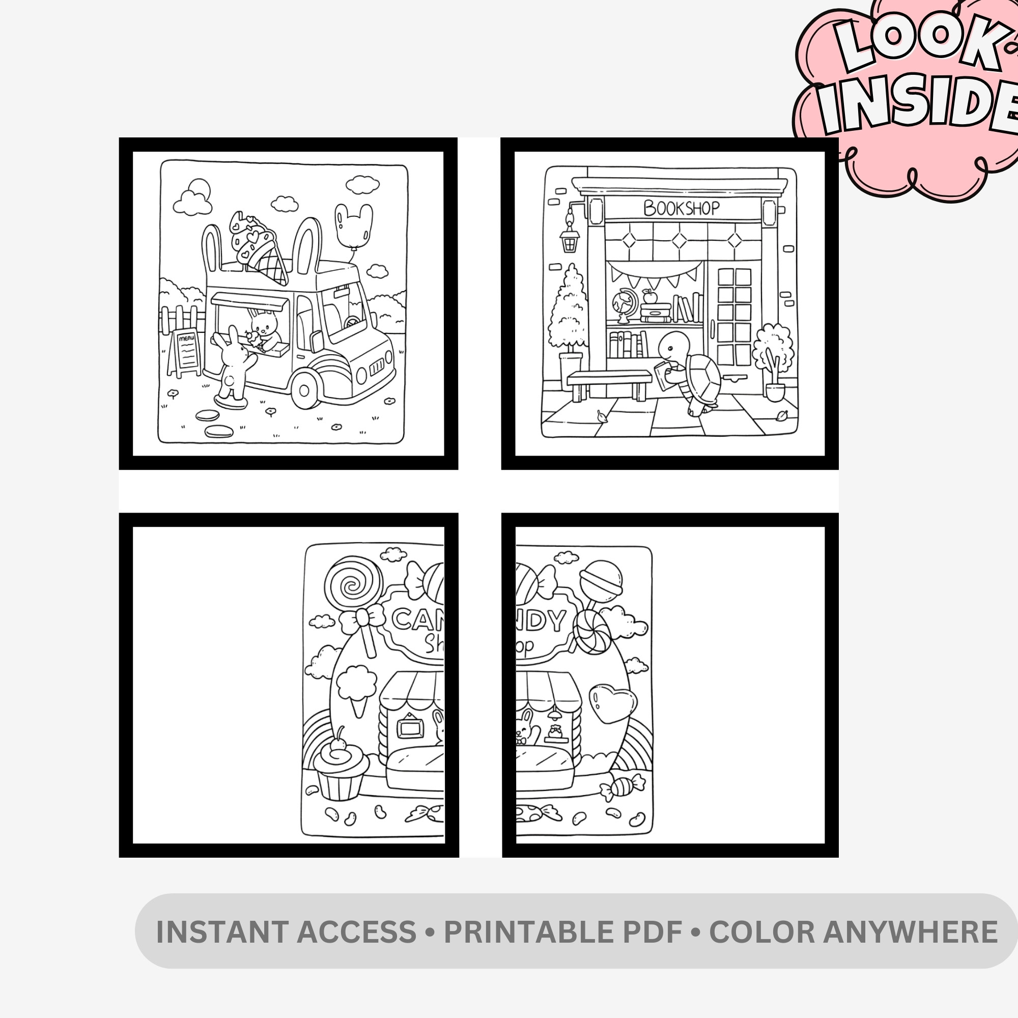 Adorable Kawaii Shop : Cute and Simple Coloring Book – 40 Pages of Kawaii Storefronts & Sweet Treats - Image 2