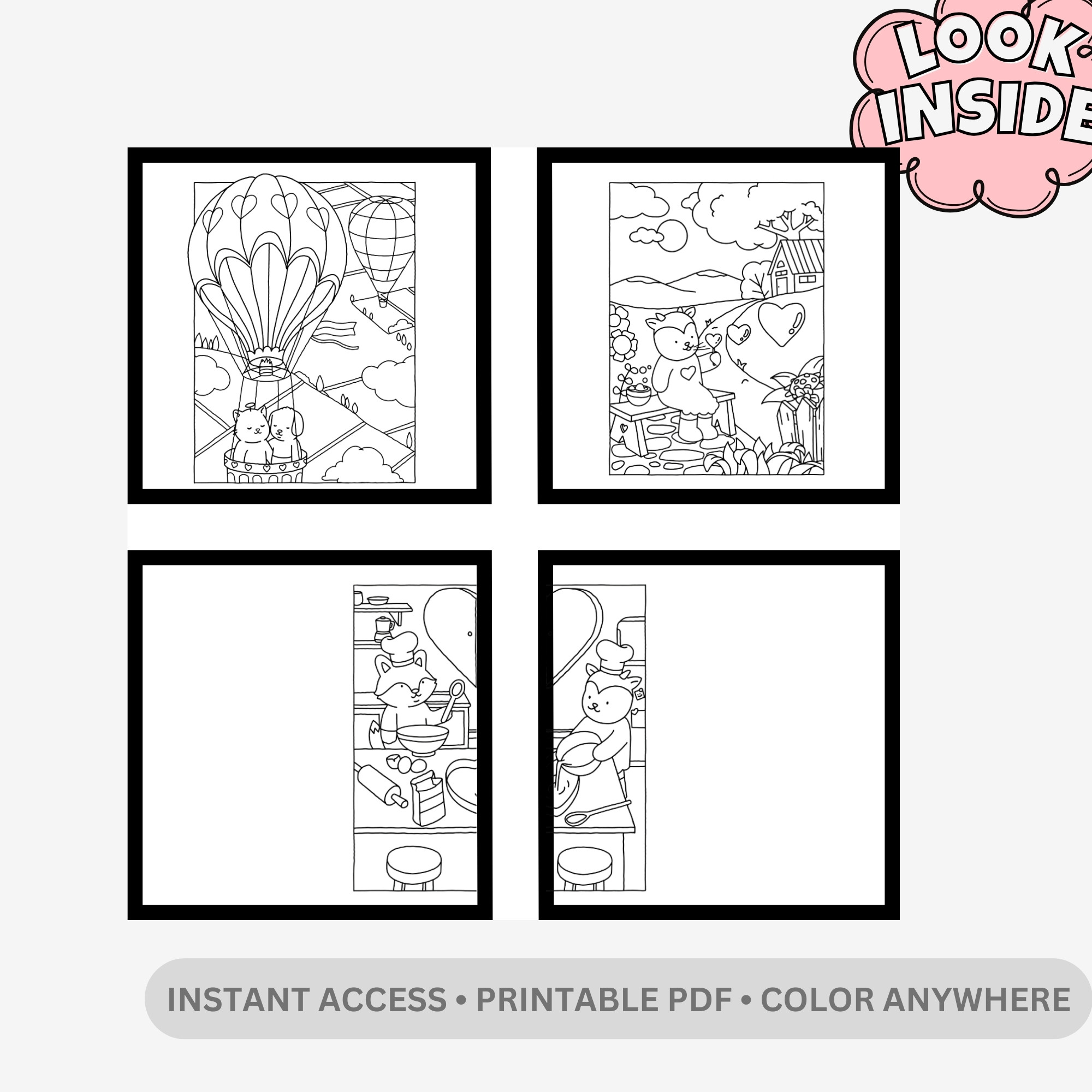 Browmies Valentines: Color Your Way To Love – 30 Pages of Bold & Easy Kawaii Love & Romance Scenes - Image 2