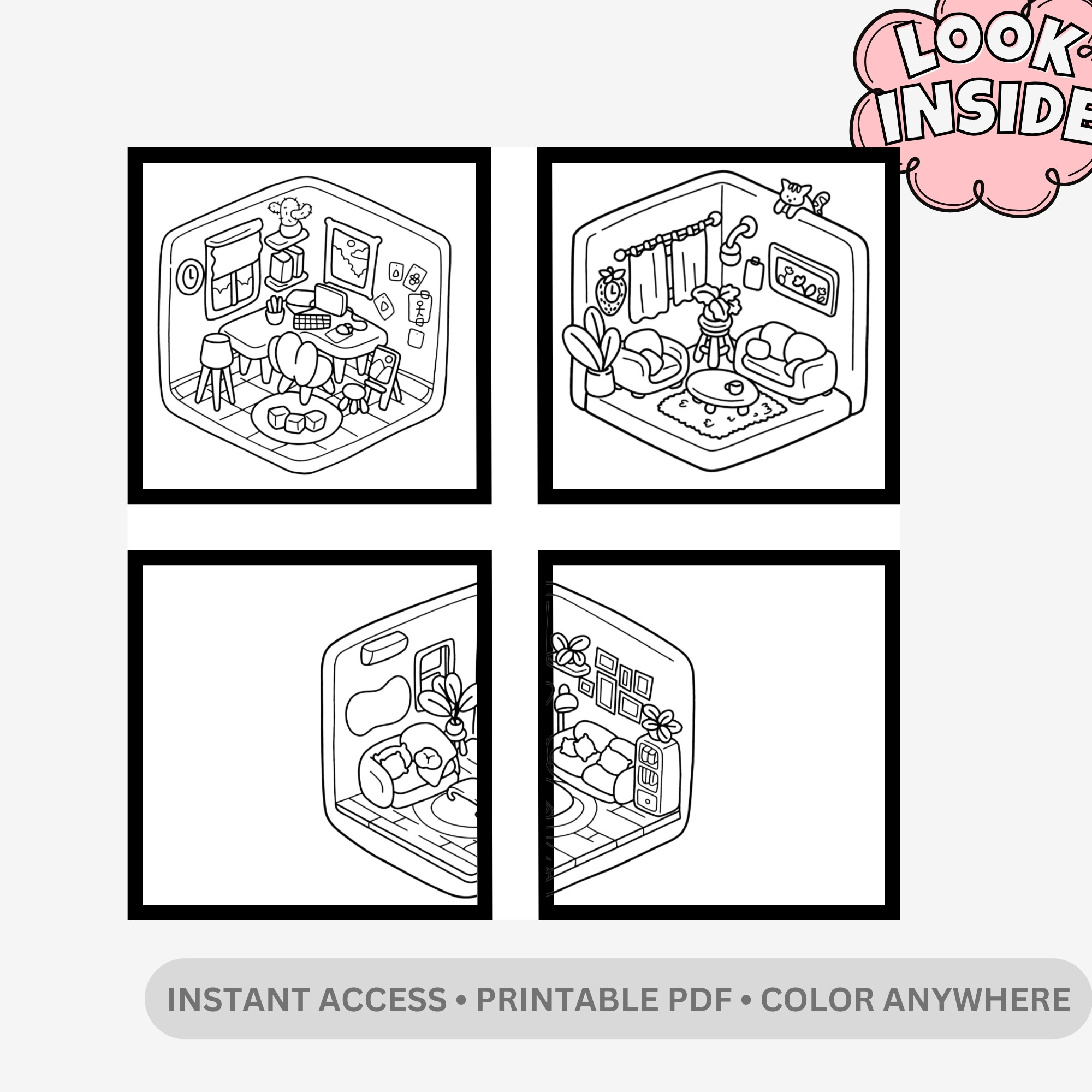 Cozy Corner: Sanctuary & Interior Retreat – 45 Pages of Jumbo Bold & Easy Kawaii Room Designs - Image 2