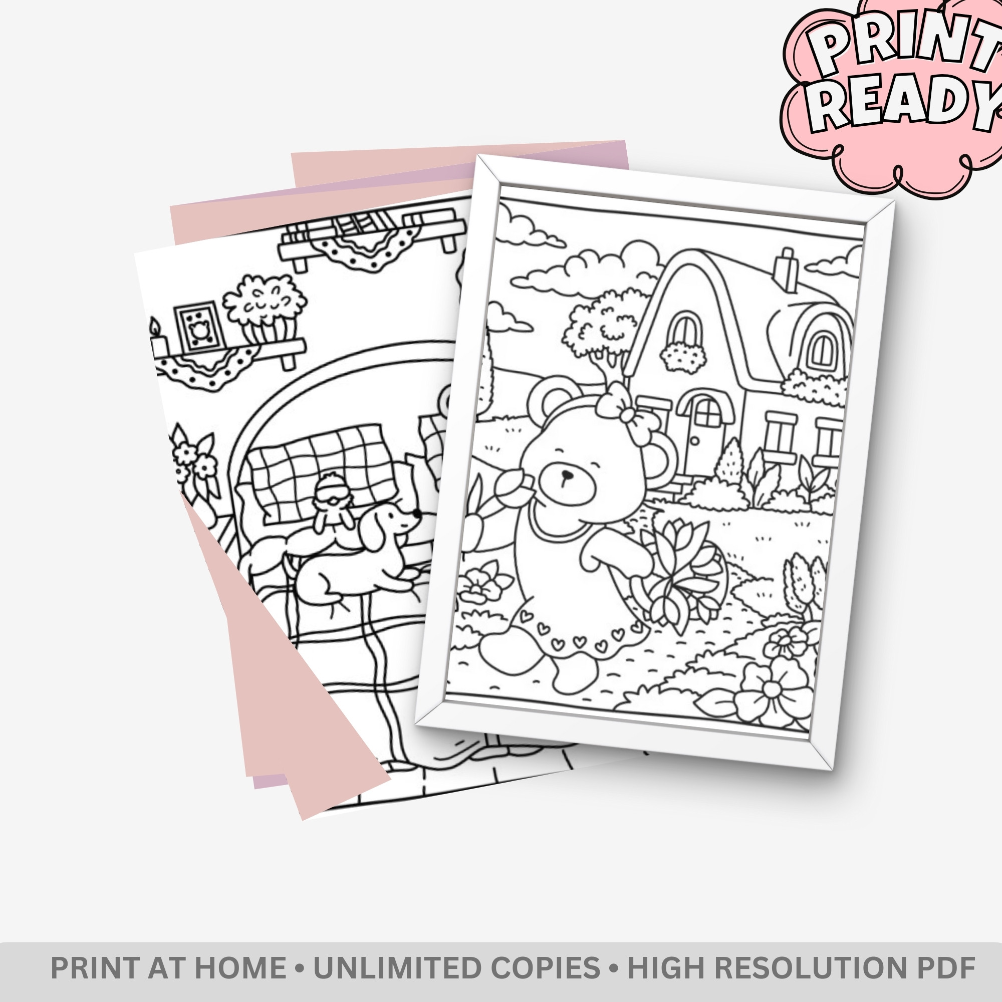 Cottage Friends: Rural Peace & Tiny Neighbors – 40 Pages of Bold & Easy Kawaii Countryside Scenes - Image 4