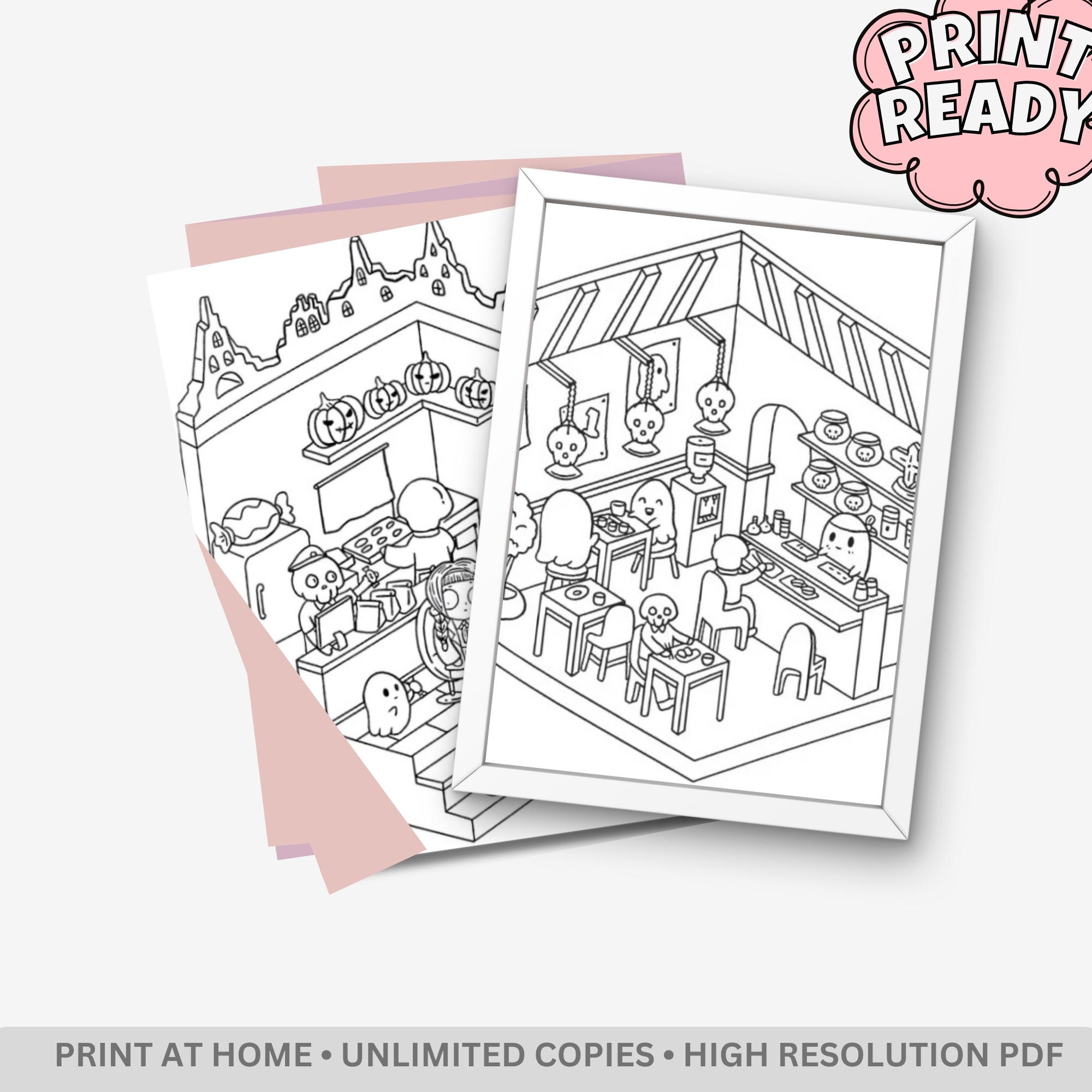 Spooky Room Coloring Book – 42 Cute & Creepy Pages – Bold and Easy Digital PDF for Stress Relief - Image 4
