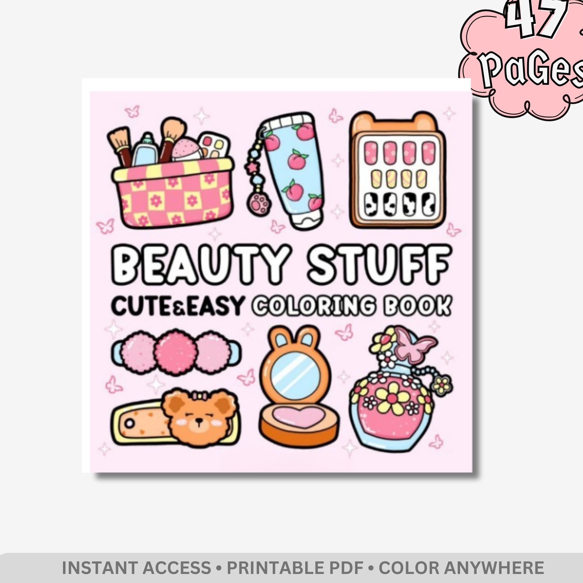 Beauty Stuff: Glamour & Self-Care Coloring Book – 41 Pages of Bold & Easy Cosmetics, Fashion & Relaxation Designs