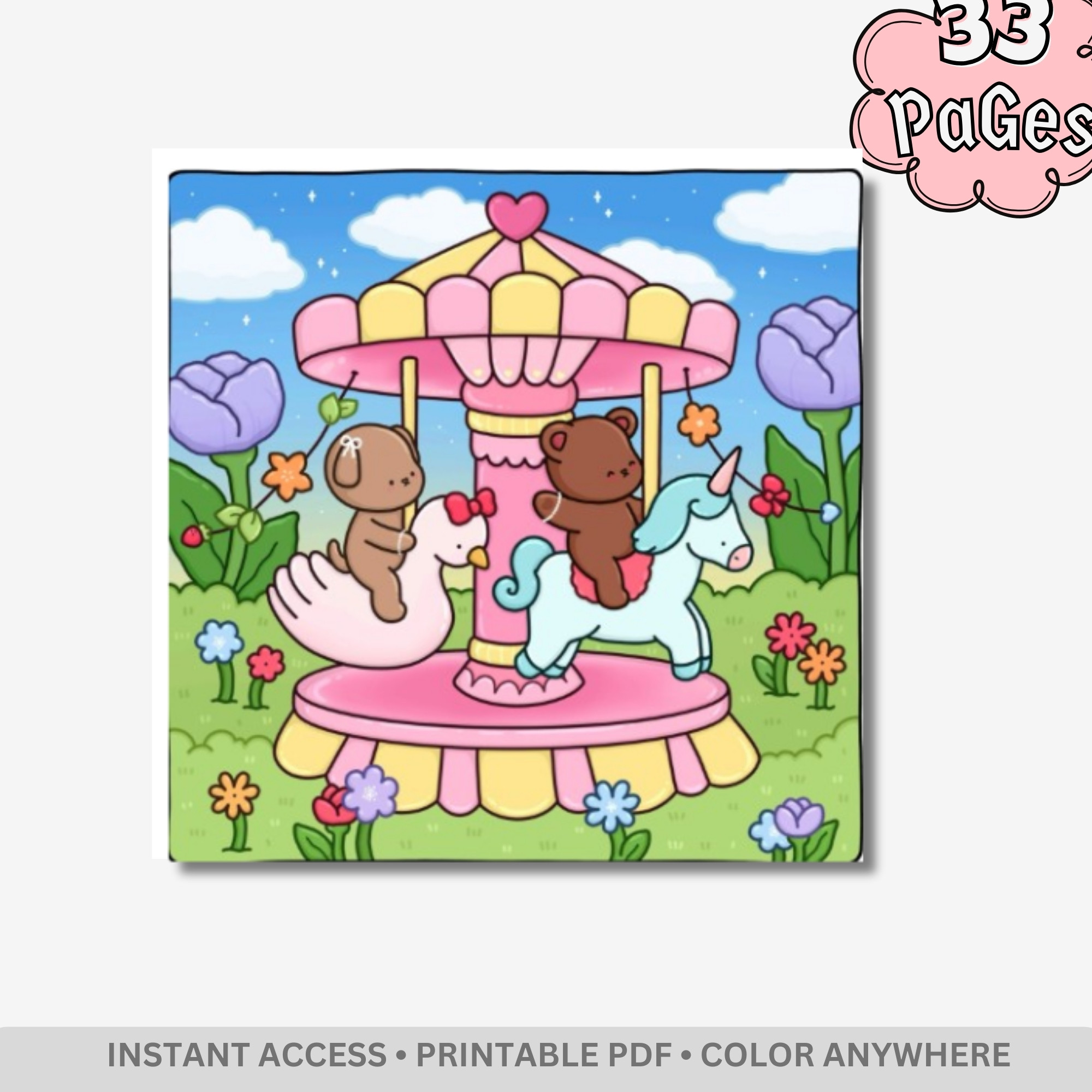 Berrie Coloring Volume 3: Sweet Carousel & Magical Adventures – 33 Pages of Bold & Easy Kawaii Designs