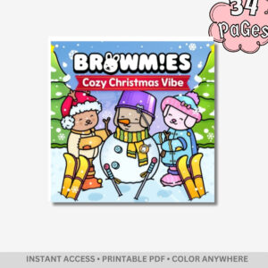 Browmies Cozy Christmas Vibe: Winter Wonderland Coloring Book – 34 Pages of Bold & Easy Kawaii Holiday Scenes