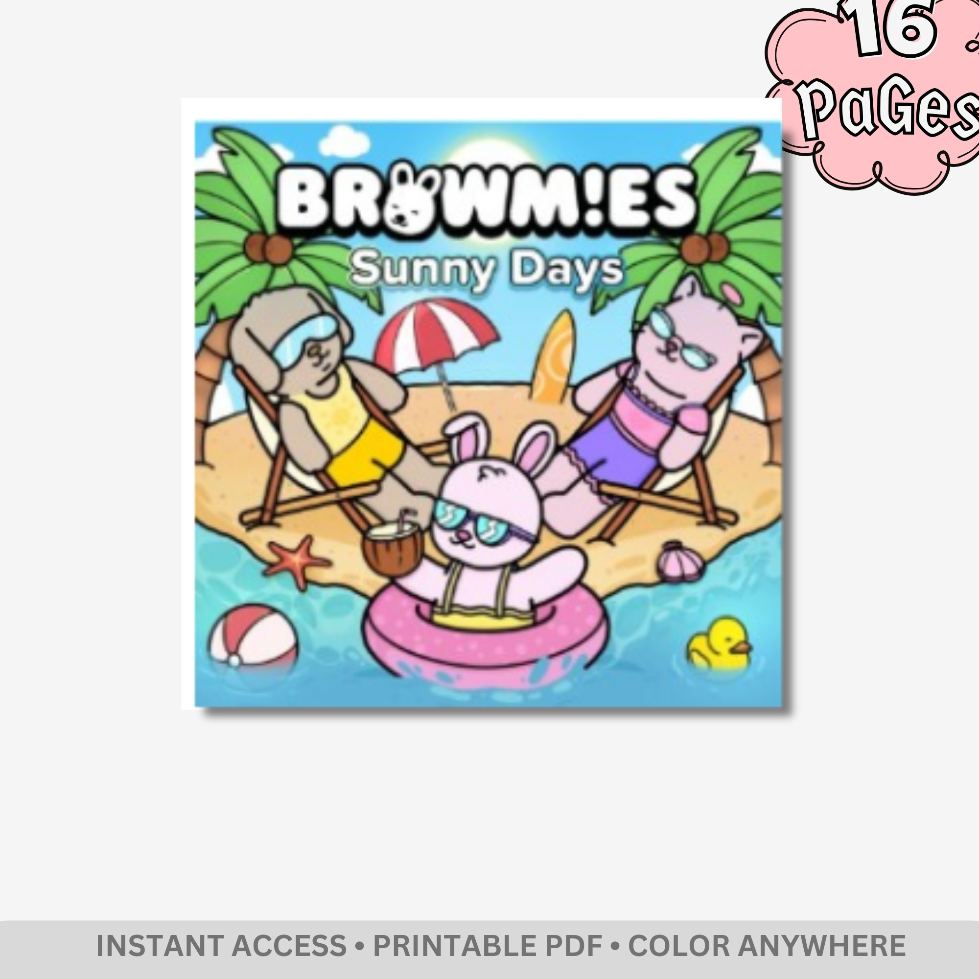 Browmies Sunny Days: Tropical Beach & Summer Fun – 16 Pages (32 Unique Mini Designs) of Bold & Easy Kawaii Vacation Art