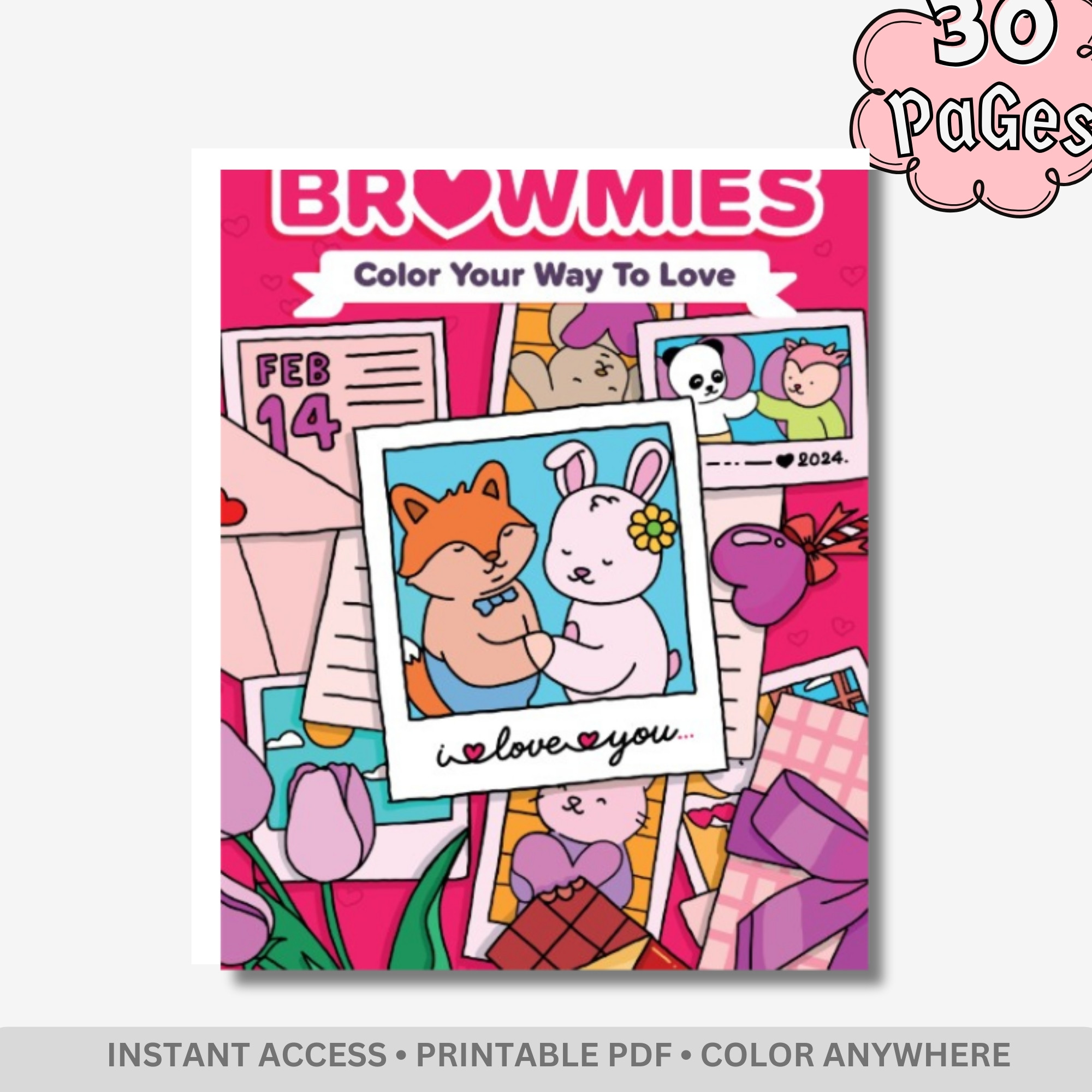 Browmies Valentines: Color Your Way To Love – 30 Pages of Bold & Easy Kawaii Love & Romance Scenes