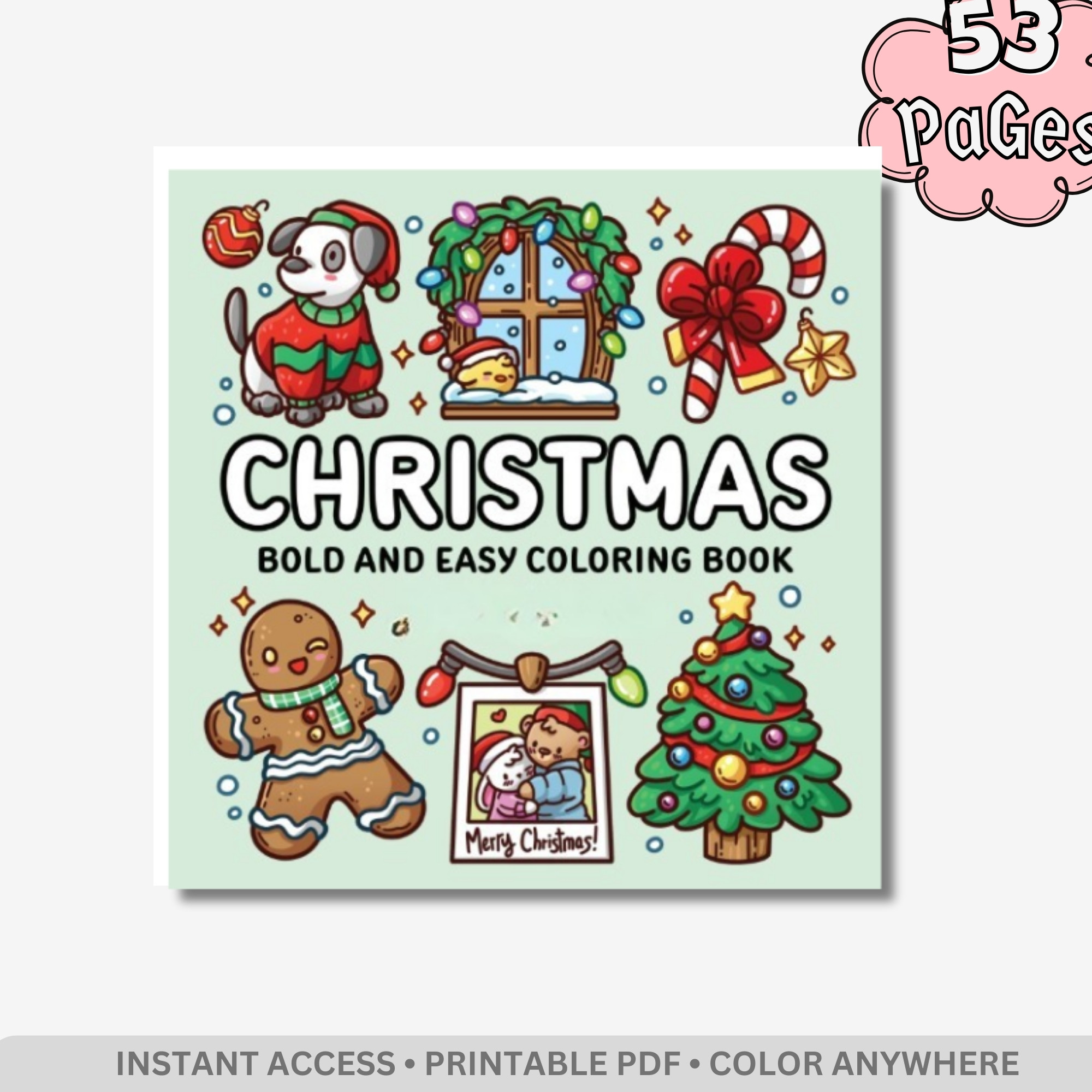 Christmas Bold & Easy - 53 Pages of Jumbo Kawaii Holiday Scenes & Cozy Winter Art