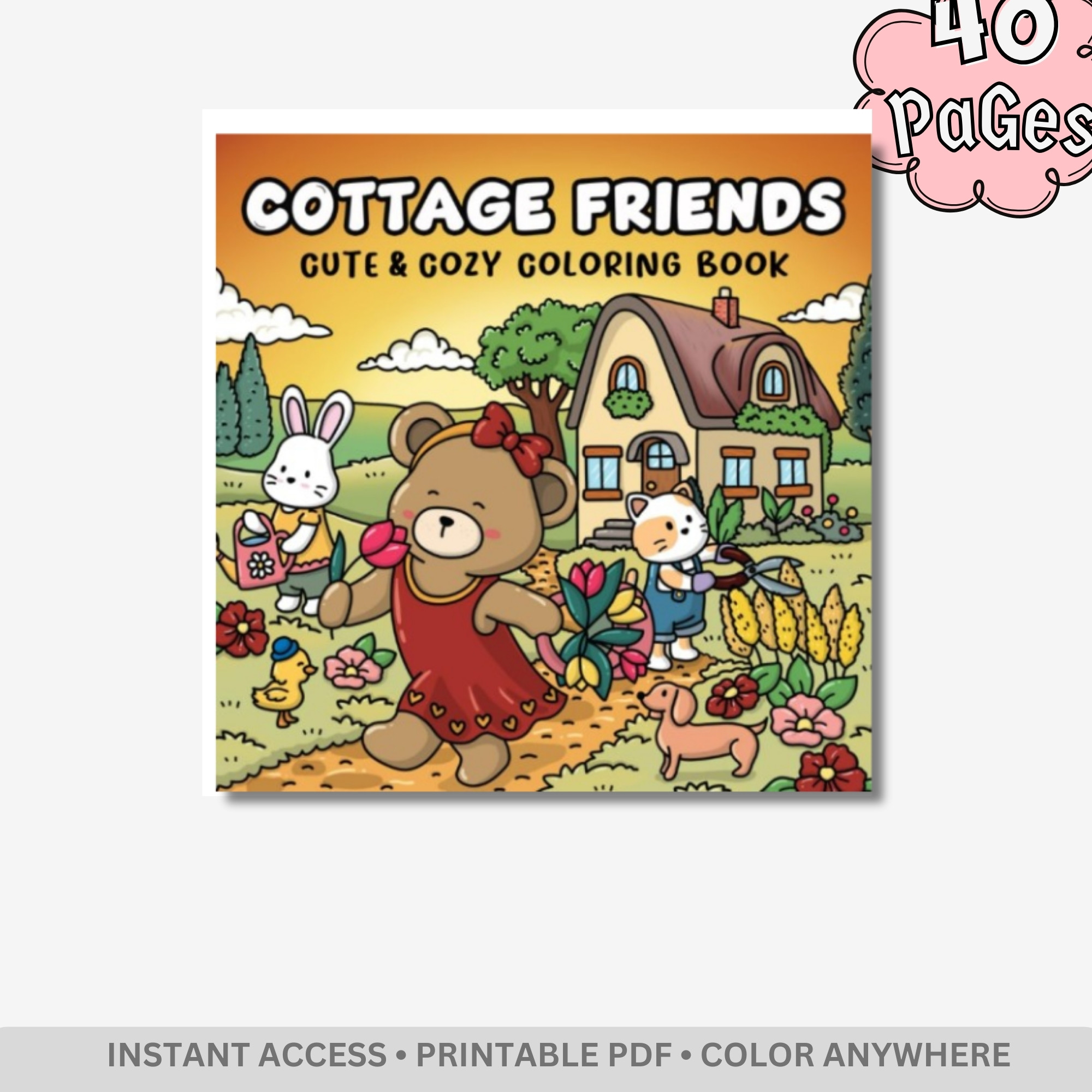 Cottage Friends: Rural Peace & Tiny Neighbors – 40 Pages of Bold & Easy Kawaii Countryside Scenes