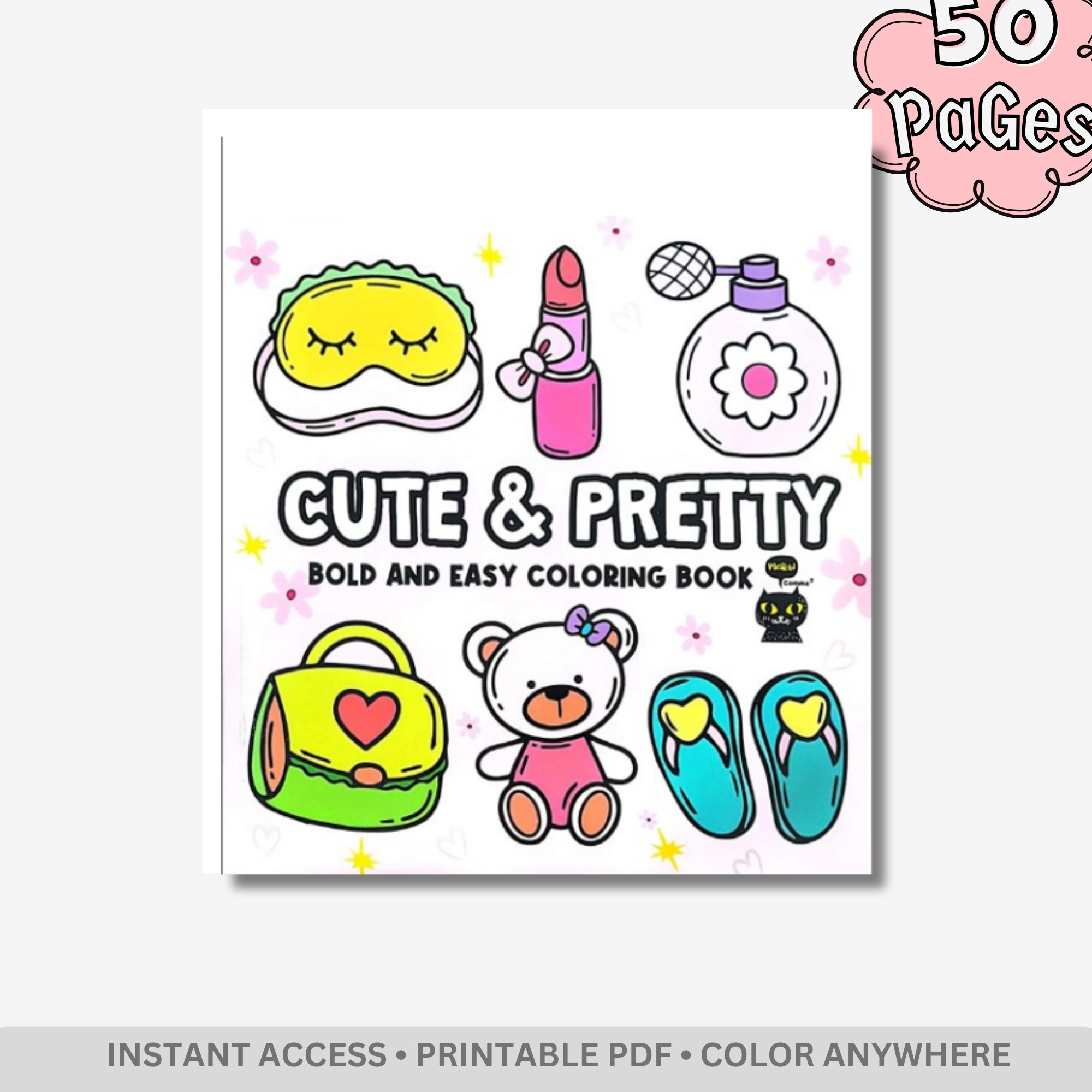 Cute & Pretty: 50 Bold & Easy Aesthetic Coloring Pages – Kawaii Lifestyle & Daily Essentials for Adults & Teens