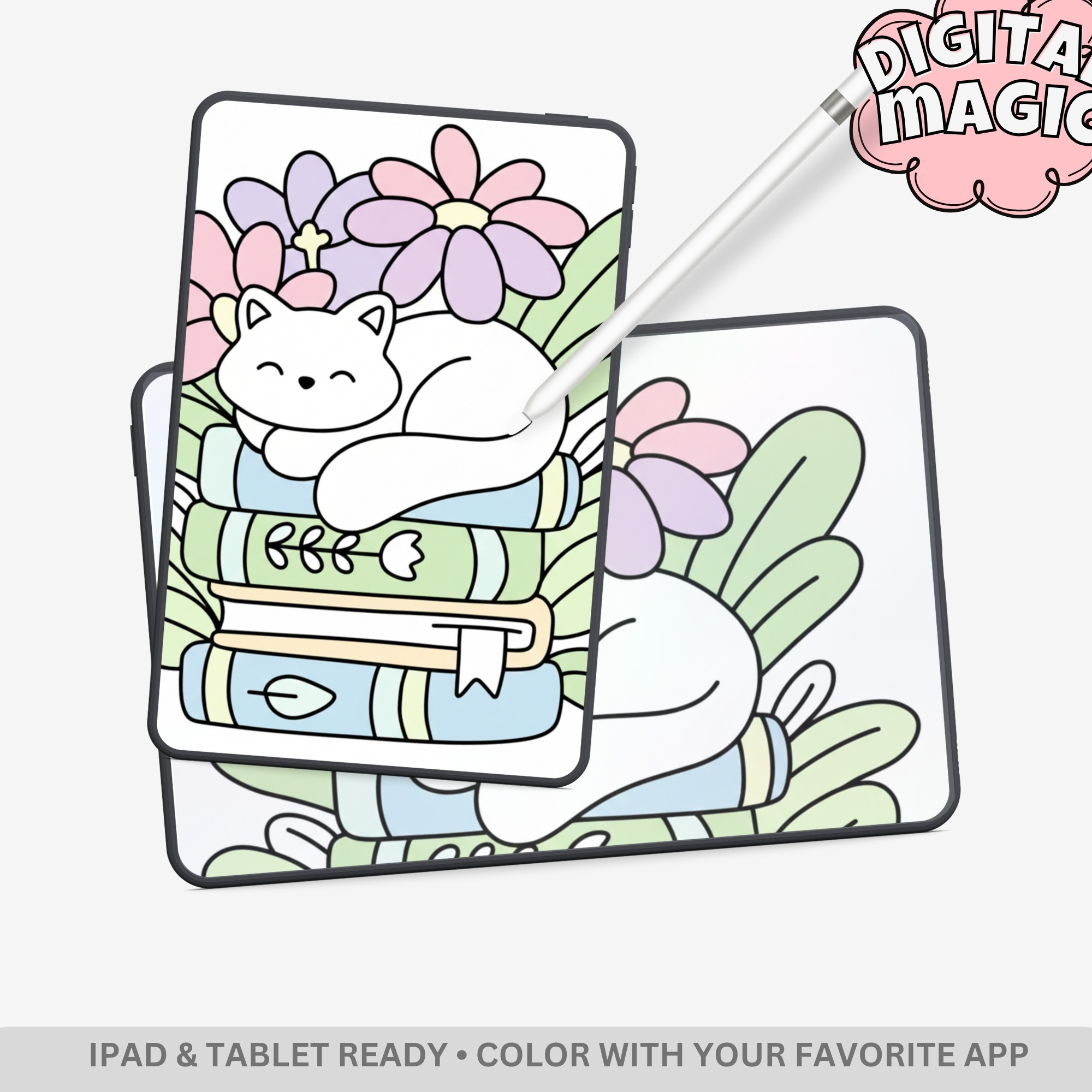 Blossom Paws: Cute Animals & Spring Flowers Coloring Book – 40 Pages of Bold & Easy Kawaii Nature Designs - Image 3