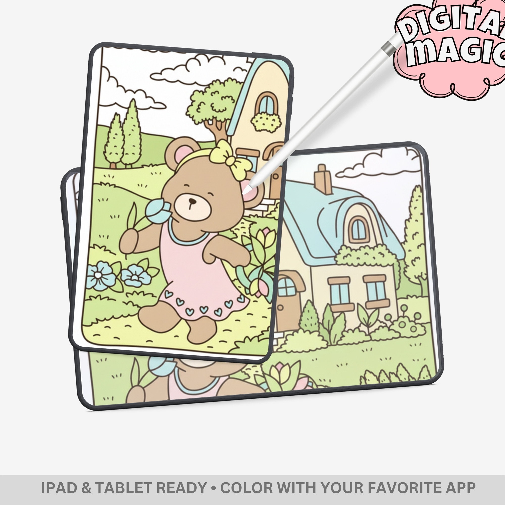 Cottage Friends: Rural Peace & Tiny Neighbors – 40 Pages of Bold & Easy Kawaii Countryside Scenes - Image 3