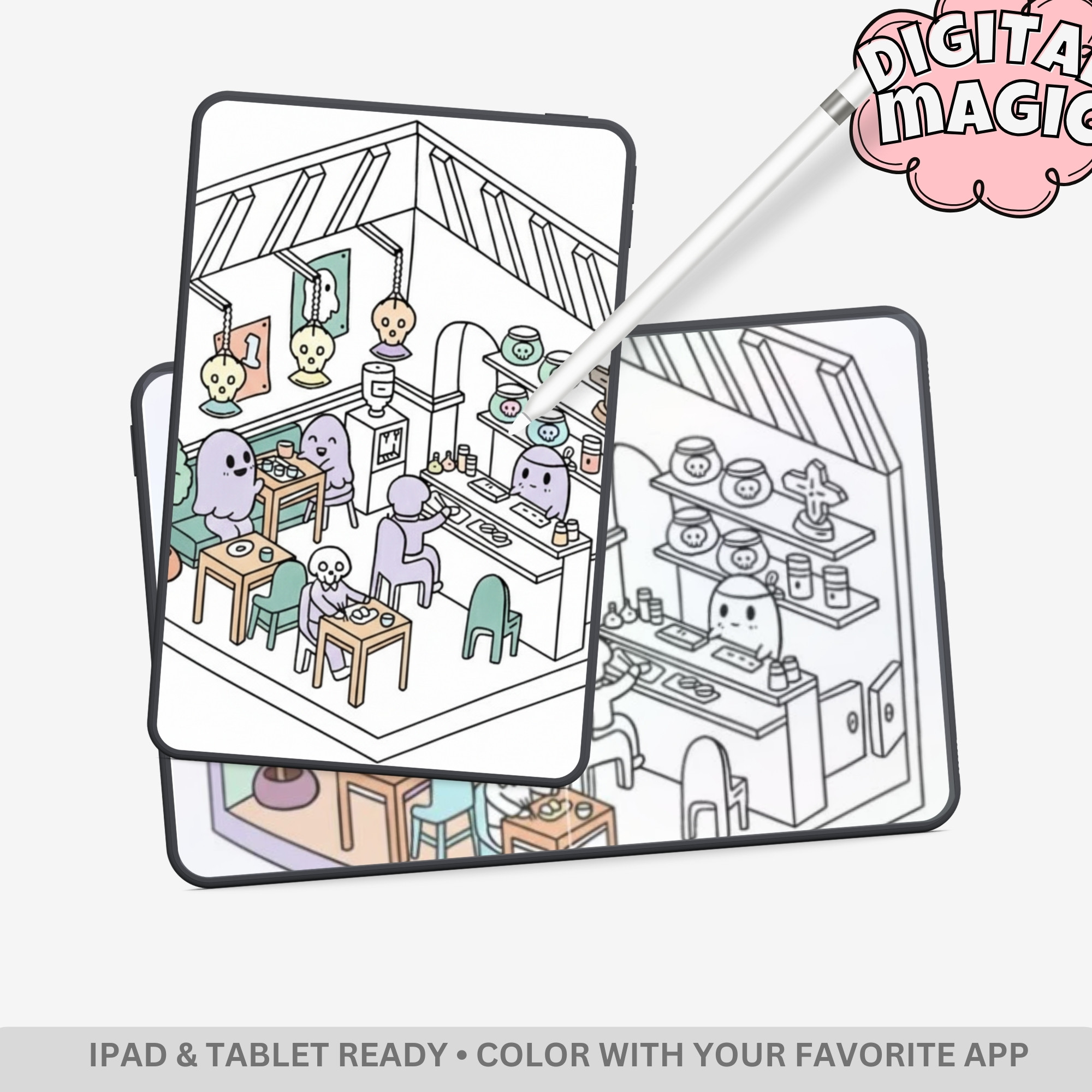 Spooky Room Coloring Book – 42 Cute & Creepy Pages – Bold and Easy Digital PDF for Stress Relief - Image 3